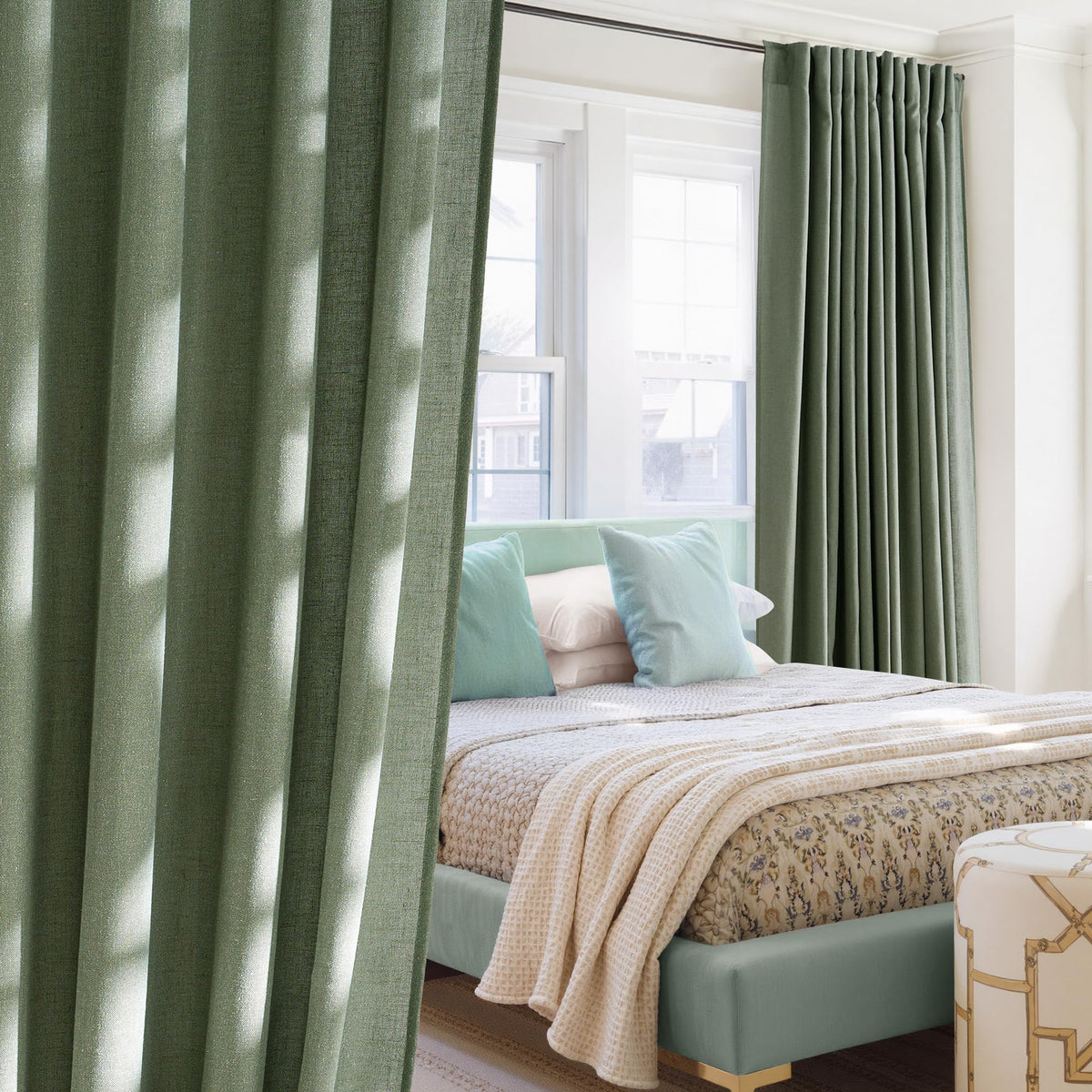 NICETOWN Natural Linen Curtains & Drapes for Windows 84 inch Long, Rod Pocket & Back Tab Thick Flax Semi Sheer Privacy Assured with Light Filtering for Bedroom/Living Room, W55 x L84, 2 Pieces