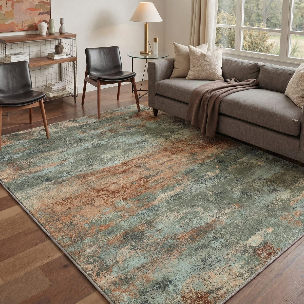 BEIMO 5x7 Green Abstract Area Rug, Washable Non-Slip for Bedroom