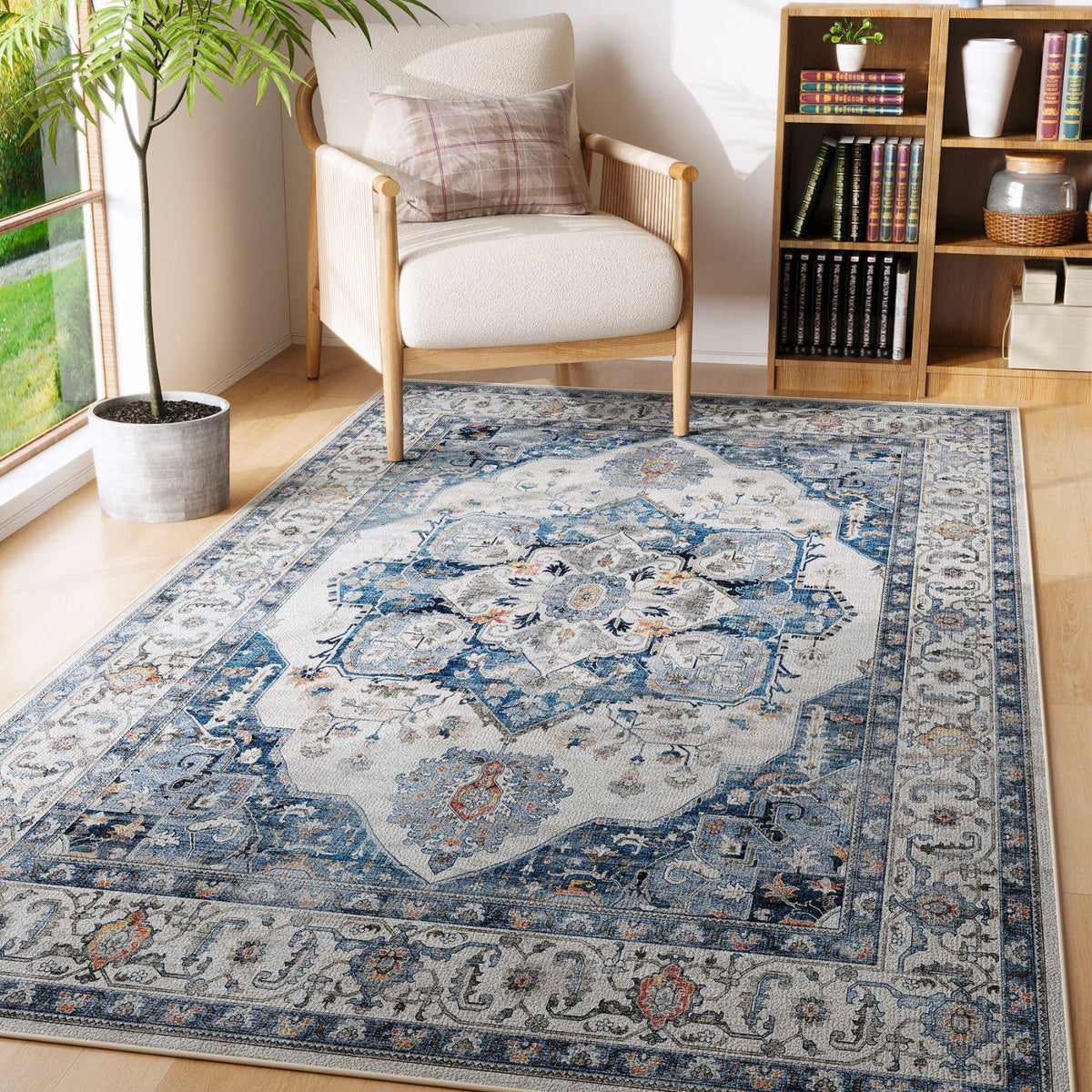 Rugcomf Large Living Room Rug 8x10 Washable Non Slip Vintage, Grey