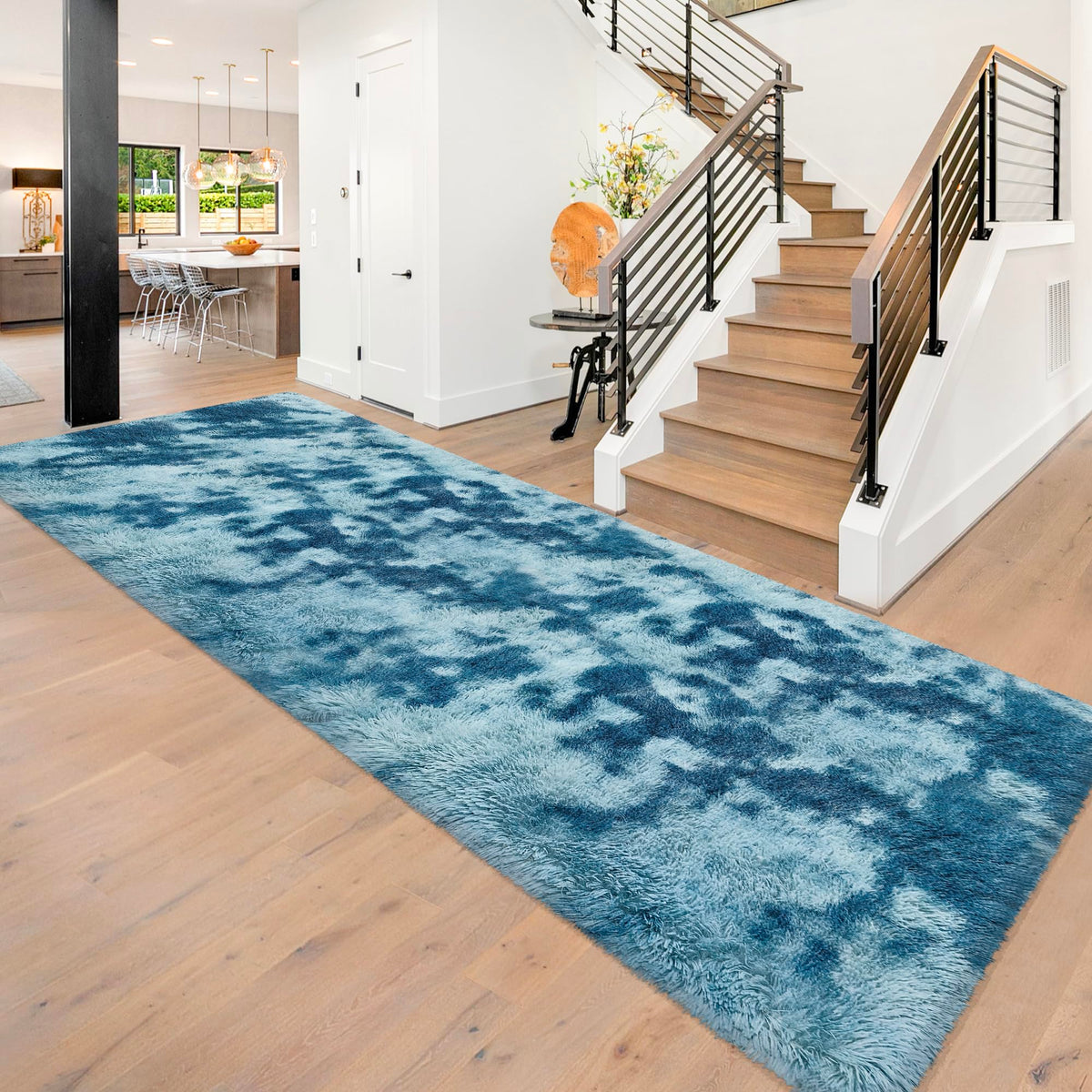 Tie-Dyed Runner Rug for Bedroom Black Grey 2x6ft Fluffy Area Rug Bedside Runner Rug for Kids Room Boys Teens Nursery Baby Living Room Dorm Home Decor Carpets