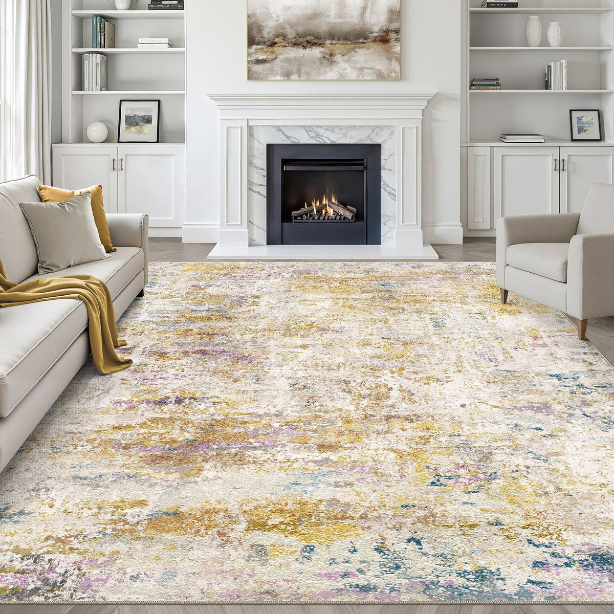 LOONGRUG 8x10 Area Rugs Washable Neutral Modern Rug for Living Room Brown