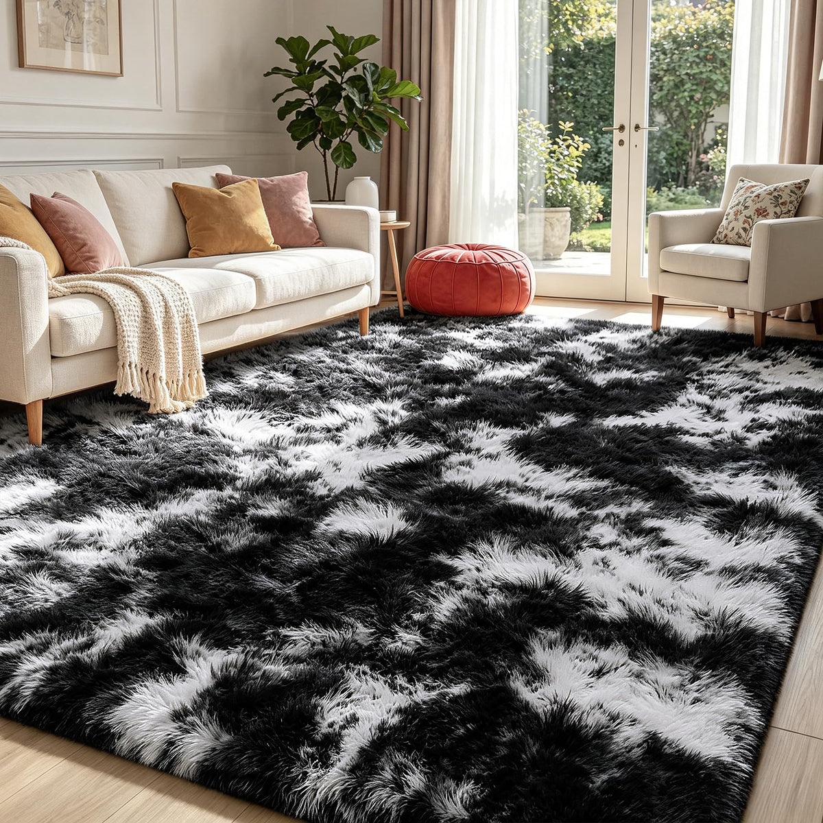 Beige 8x10 Area Rugs for Living Room, Fluffy Shag Rug Large Bedroom Carpet