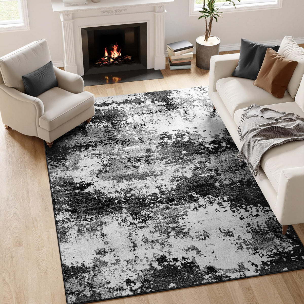 Black Washable Rug 5x7 Area Rugs for Living Room Bedroom Carpet