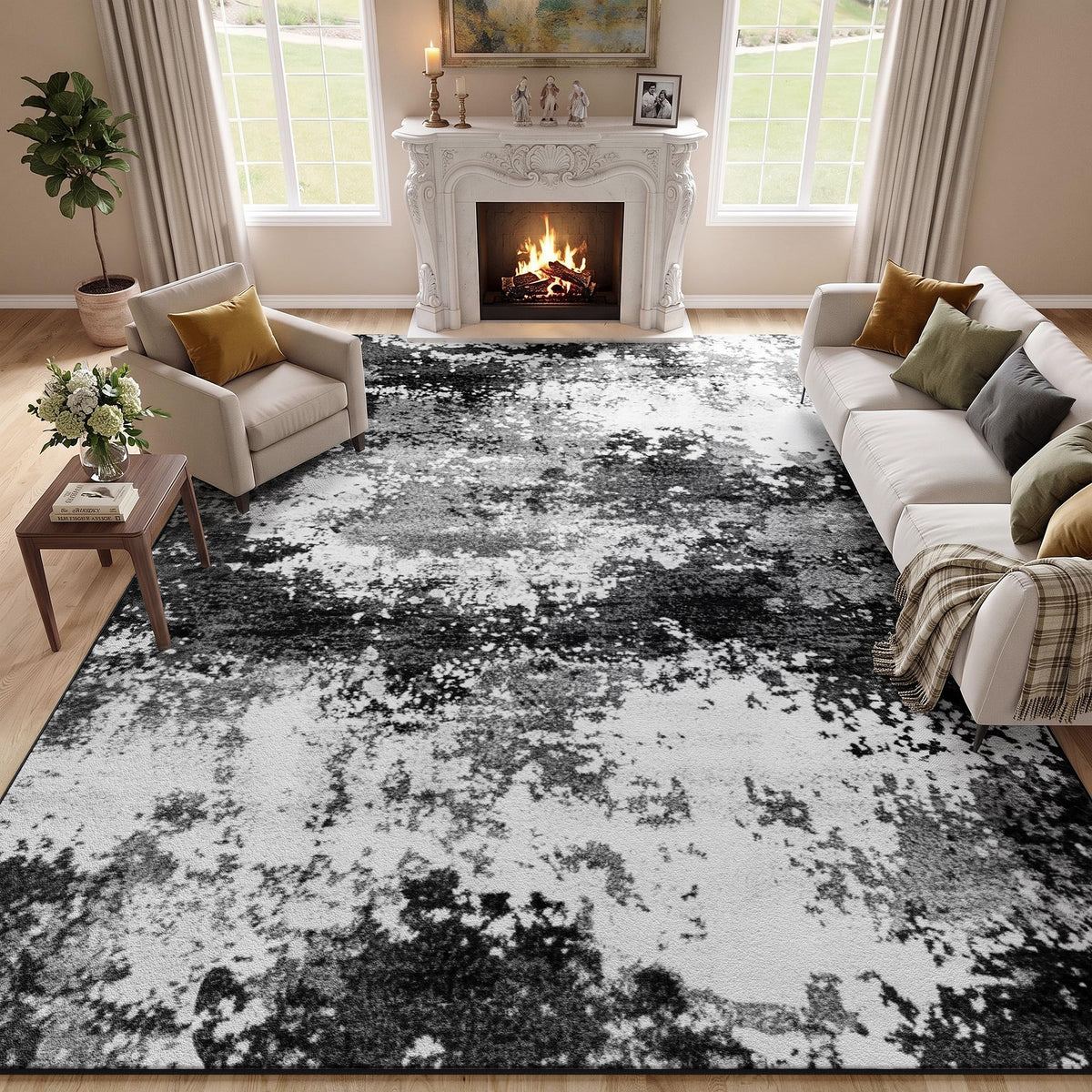 Black Washable Rug 5x7 Area Rugs for Living Room Bedroom Carpet