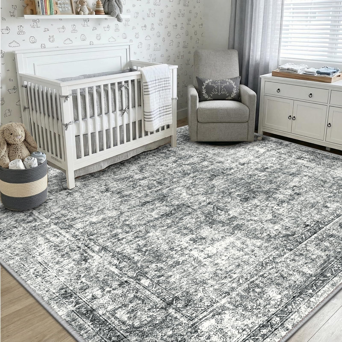 CAPALOCA 5x7 Washable Nursery Girls Low Pile Area Rug Pink