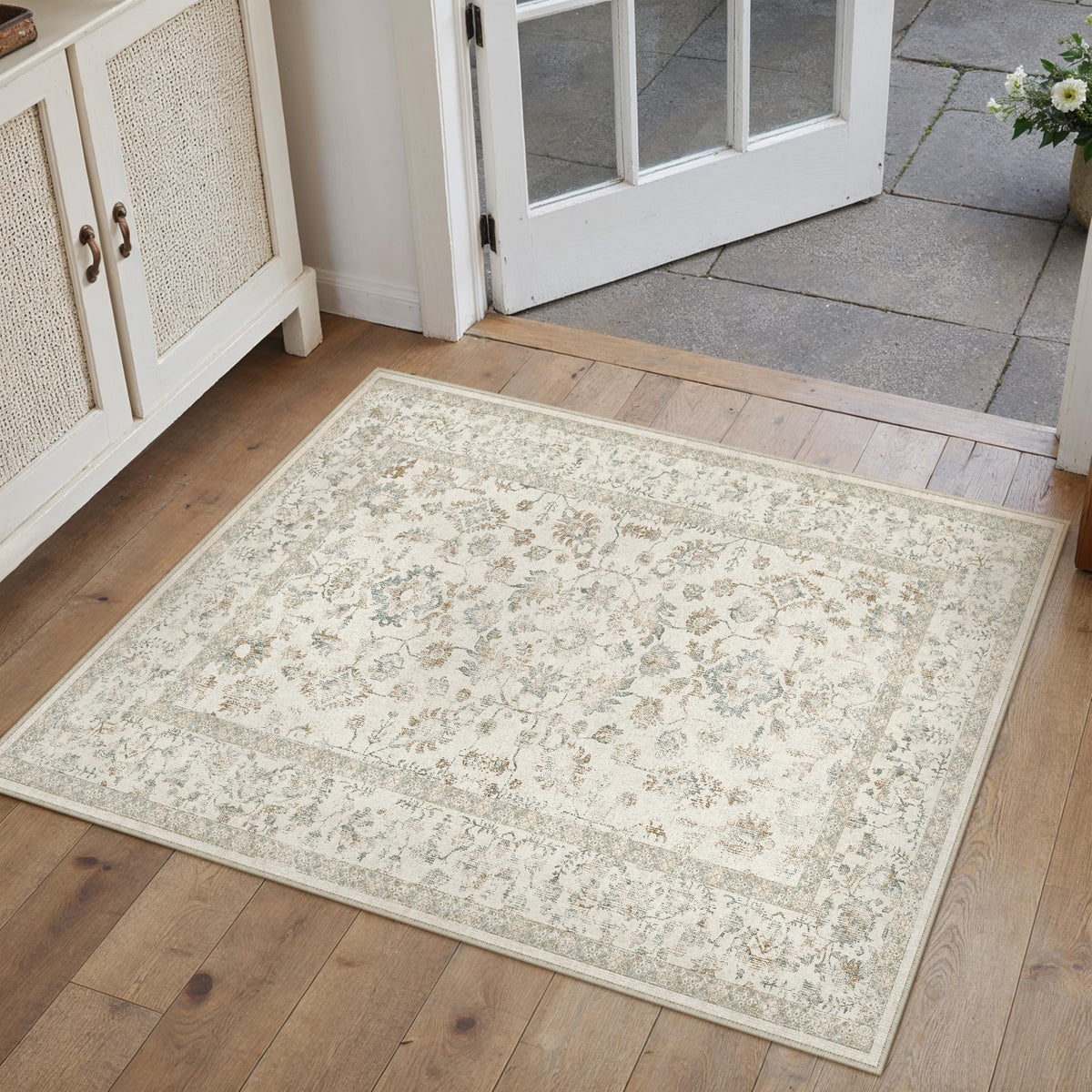PureCozy 8x10 Blue Area Rug Washable Non Slip Large Vintage Living Room