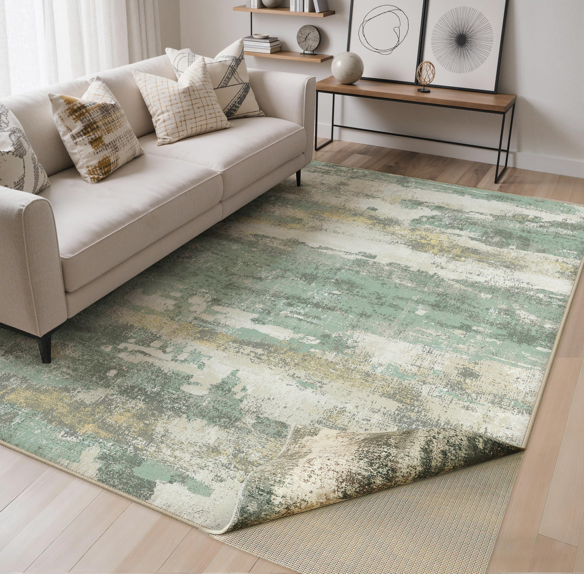 BEIMO 5x7 Green Abstract Area Rug, Washable Non-Slip for Bedroom