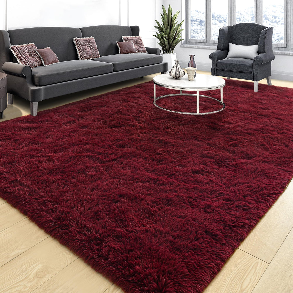 Tepook 4x6 Soft Fluffy Rug for Bedroom Fuzzy Black Rugs for Living Room