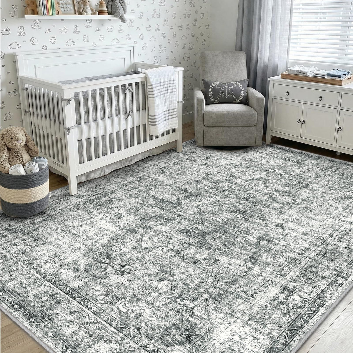 CAPALOCA 5x7 Washable Nursery Girls Low Pile Area Rug Pink