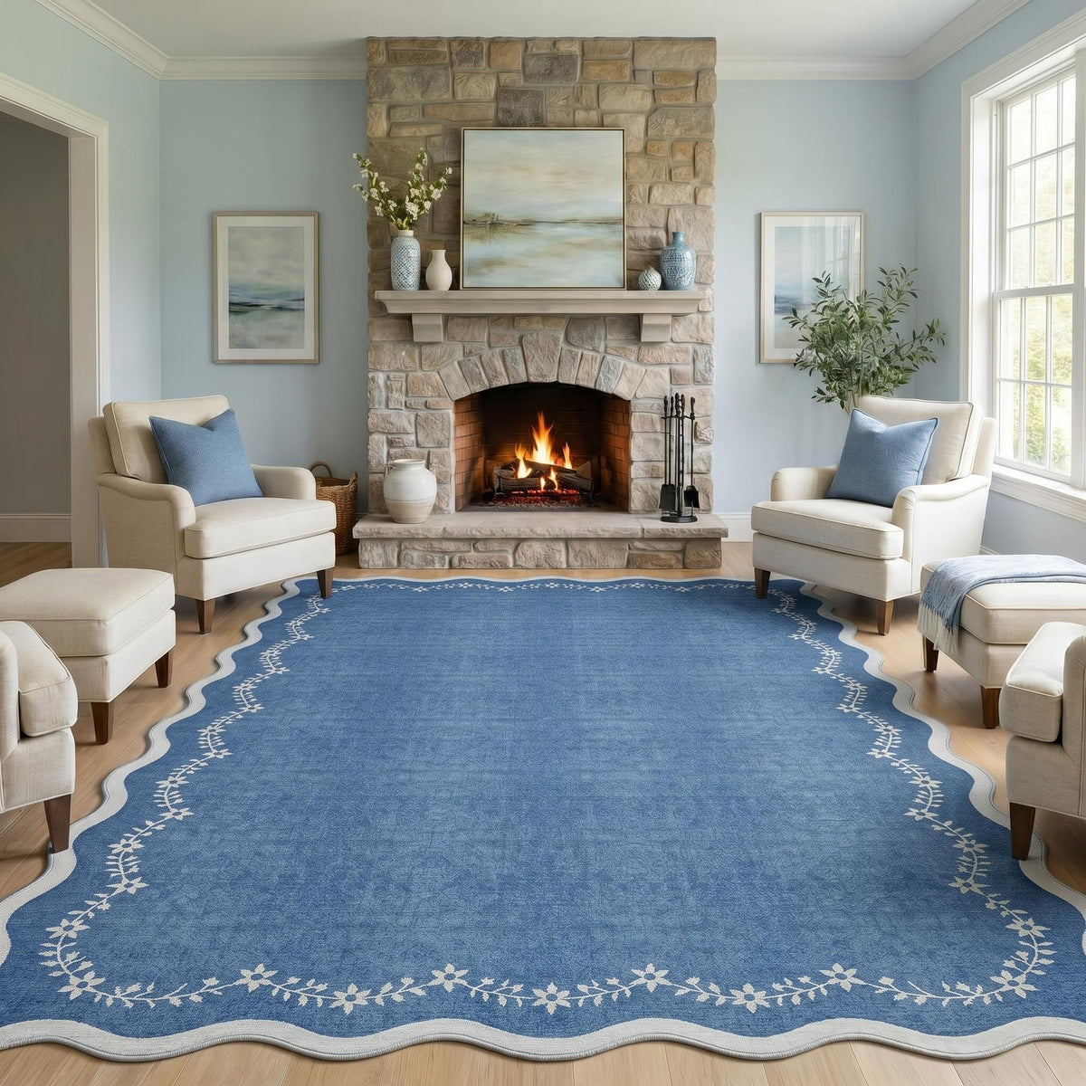 GarveeHome 5x7 Scalloped Area Rug Jute Washable Bedroom Living Room Rug