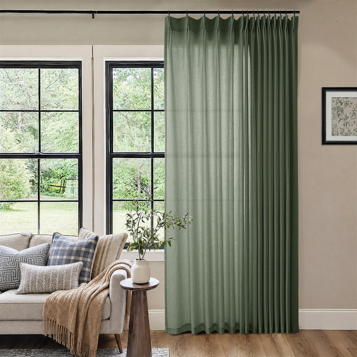 105 Inch Extra Long Curtains Linen Pinch Pleated Cream Semi Sheer