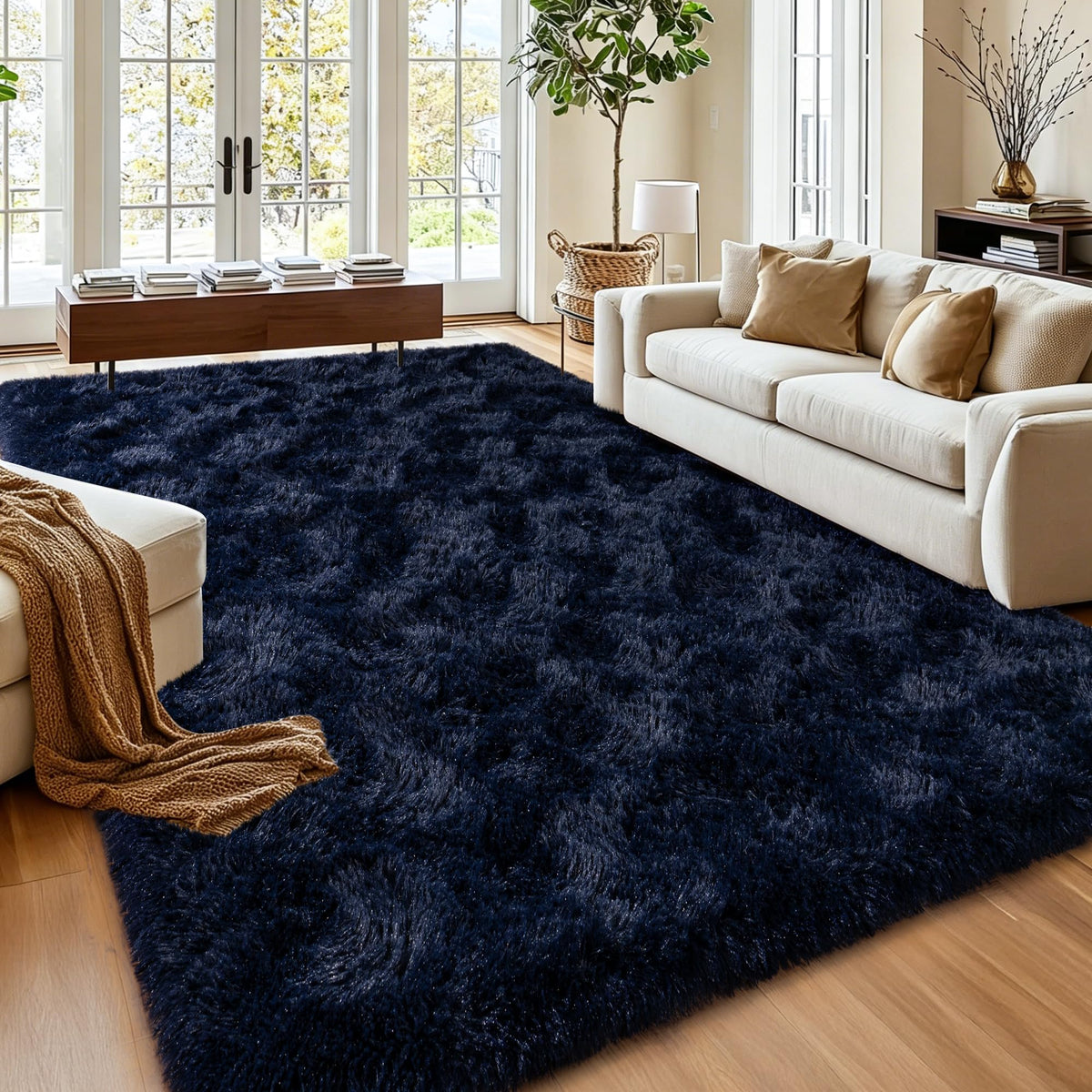 Mugorn 8x10 Area Rugs for Living Room, Large Fluffy Black Rugs for Bedroom