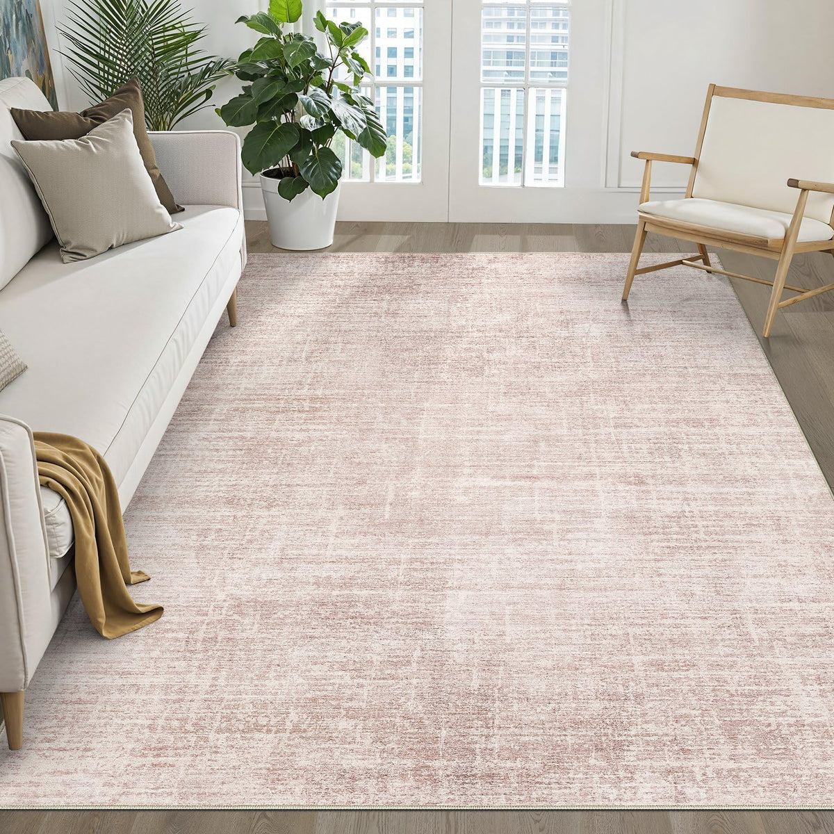 LOONGRUG 8x10 Area Rugs Washable Neutral Modern Rug for Living Room Brown