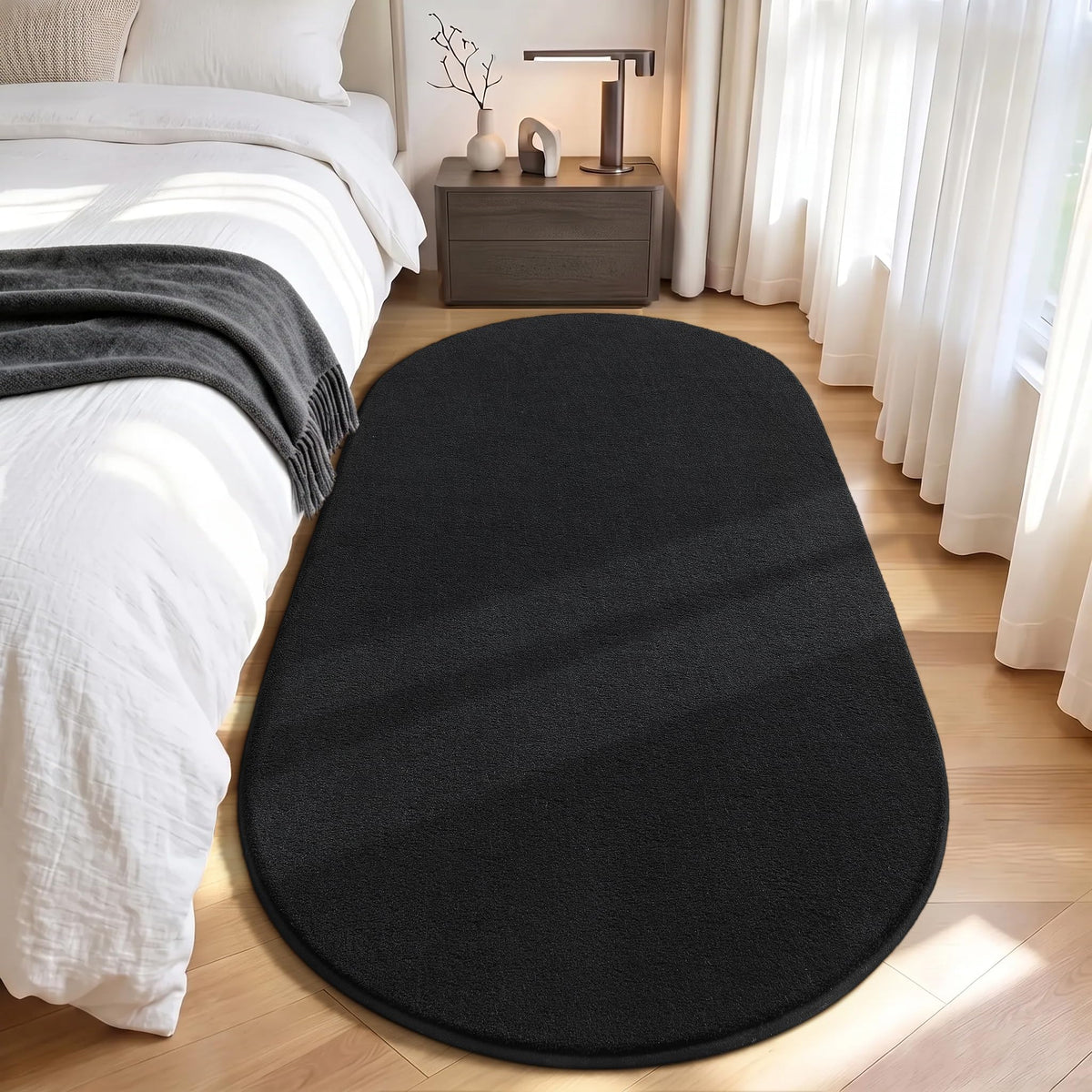 LOCHAS Soft Oval Bedroom Rug 2.6x5.3, Small Washable Grey Rugs for Bedroom