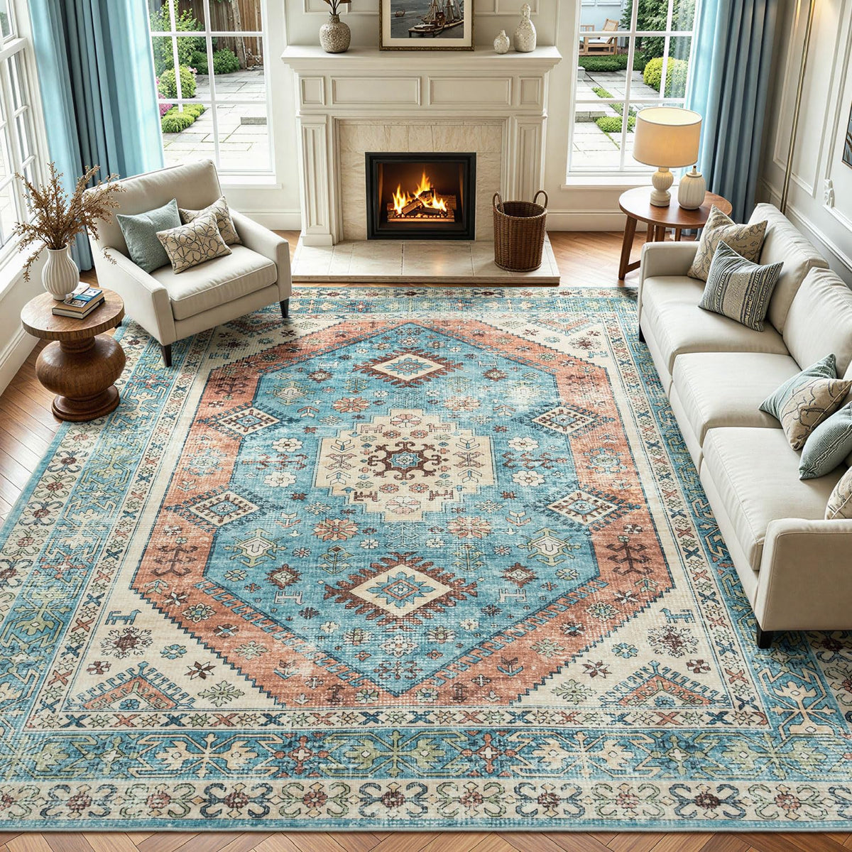 Lofus 5x7 Area Rugs for Living Room Bedroom, Soft Boho Carpet Floral Brown