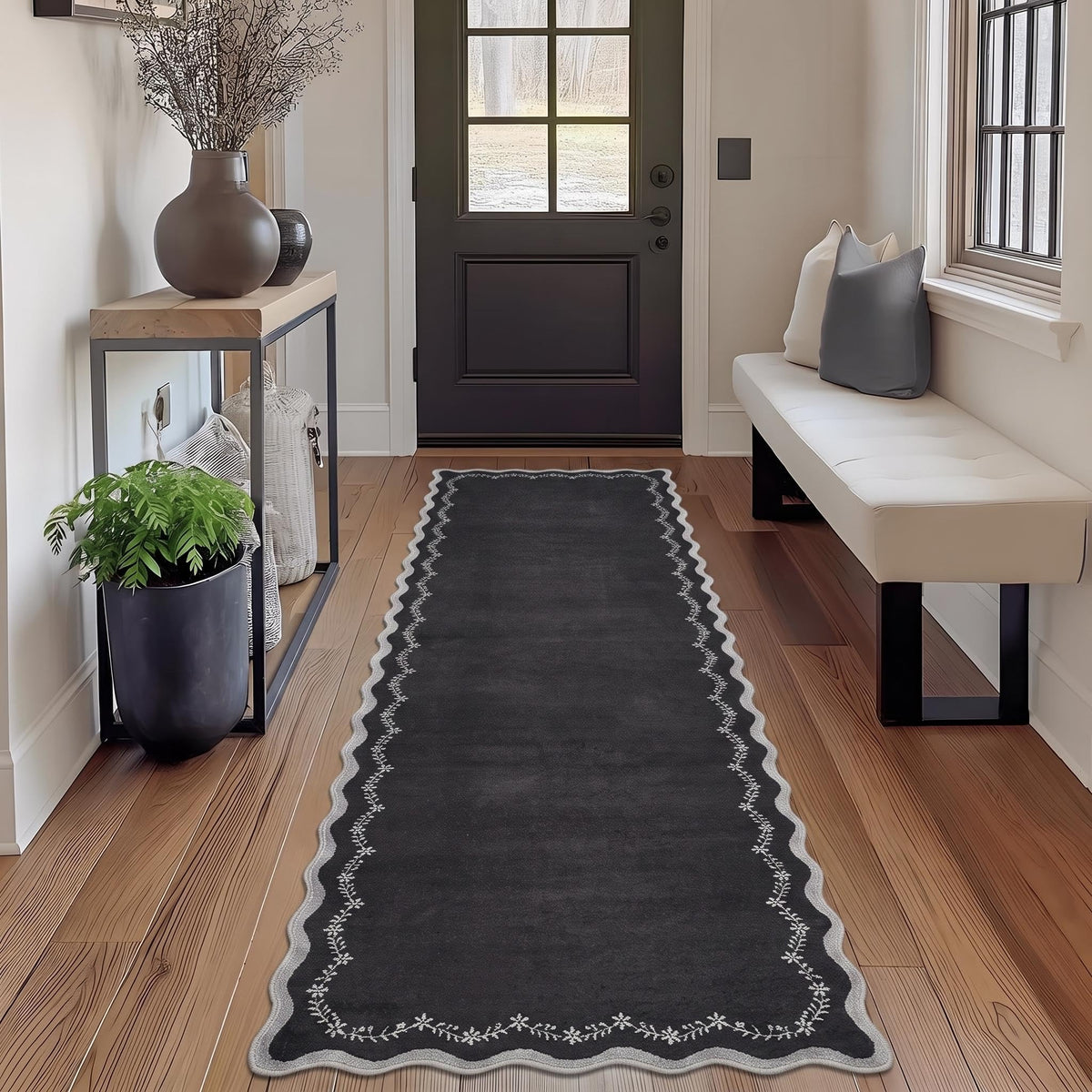 GarveeHome 5x7 Scalloped Area Rug Jute Washable Bedroom Living Room Rug