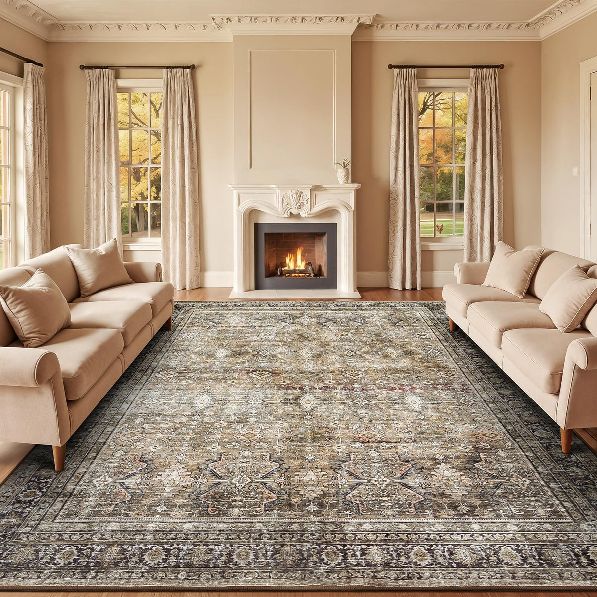 8x10 Area Rugs for Living Room Green Washable Non-Slip Large Carpet