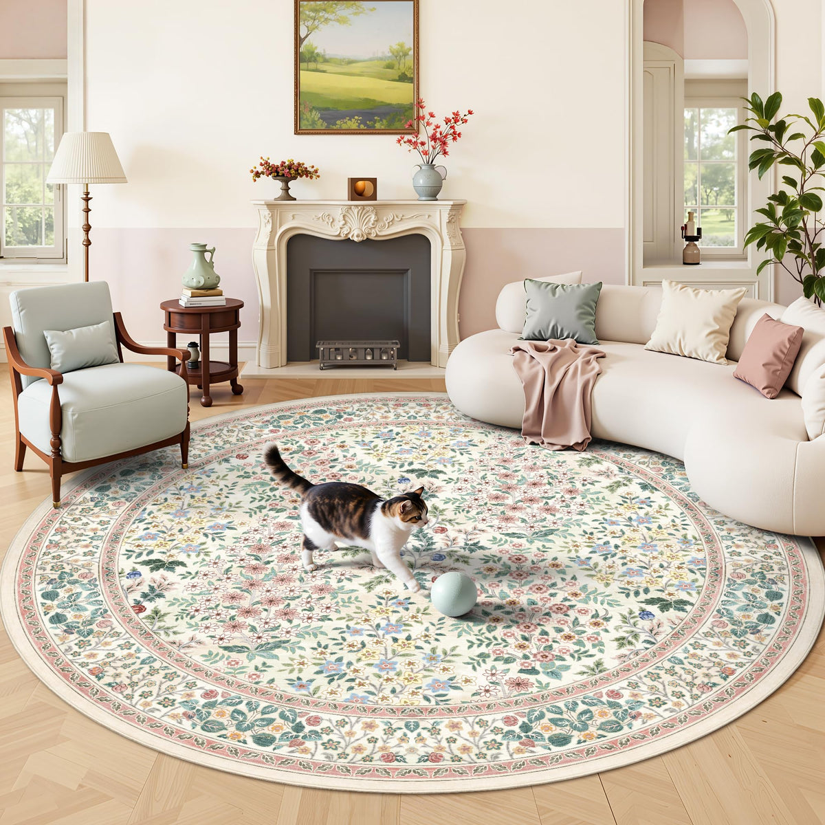 8x10 Area Rugs, Machine Washable Low Pile Floral Rugs for Living Room, Bedroom, Large Boho Area Rug with Non-Slip Backing for Dining Room(Pink Floral)