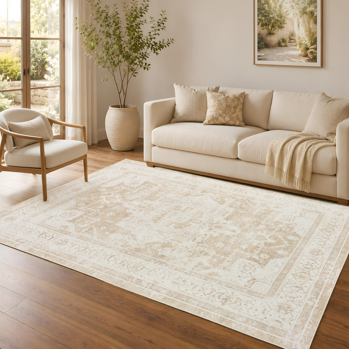 8x10 Area Rugs Living Room: Bedroom Vintage Washable Carpet Beige