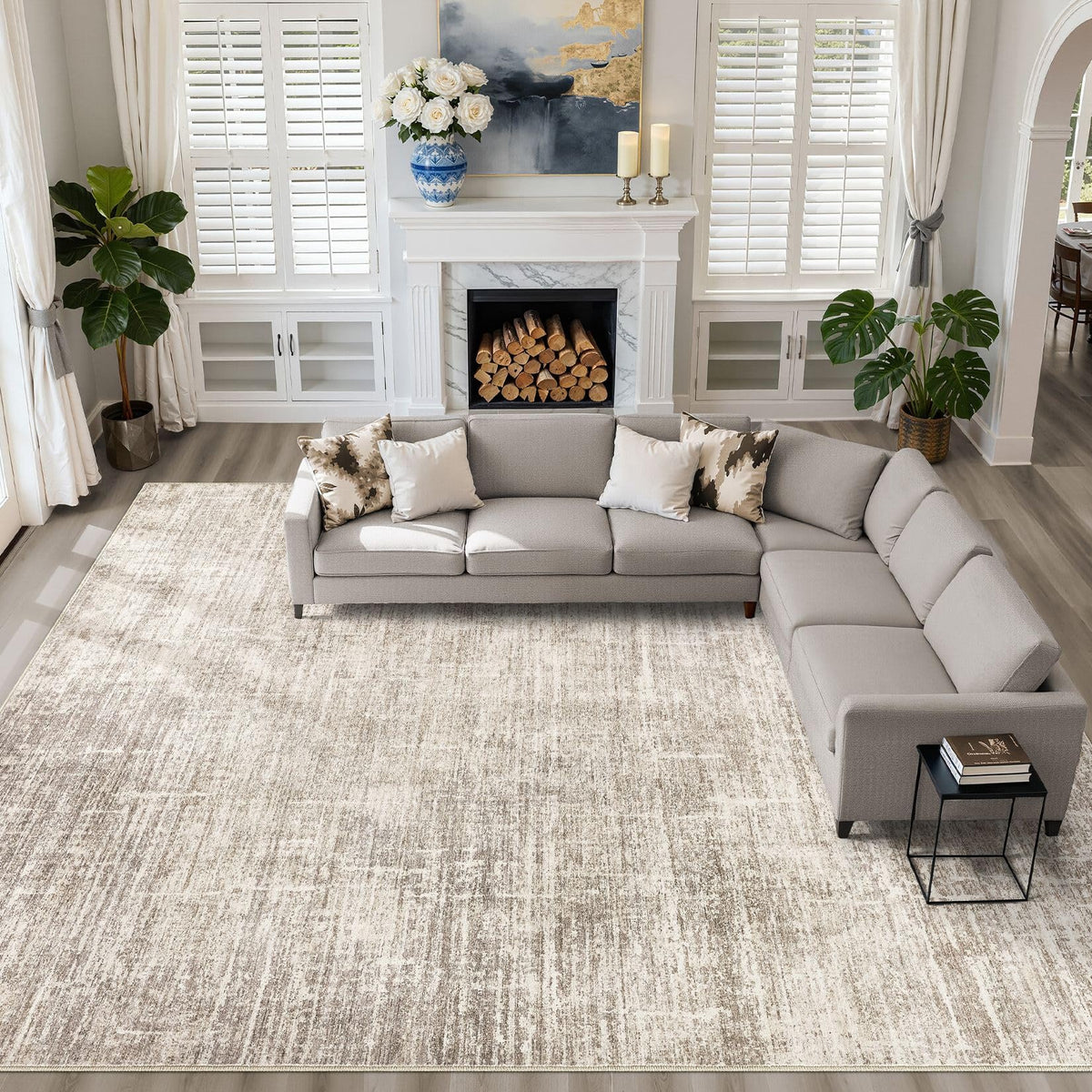 LOONGRUG 8x10 Area Rugs Washable Neutral Modern Rug for Living Room Brown