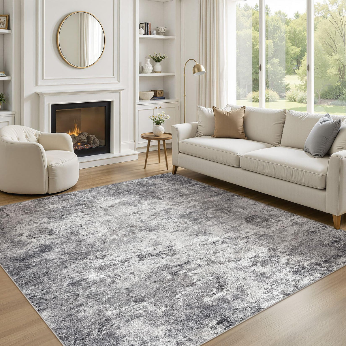 UERMEI 8x10 Area Rug Living Room Rugs - Washable Neutral Modern Abstract Soft Thin Large Rug Indoor Floor No Slip Rug Carpet for Bedroom Under Dining Table Home Office Decor - Brown Grey