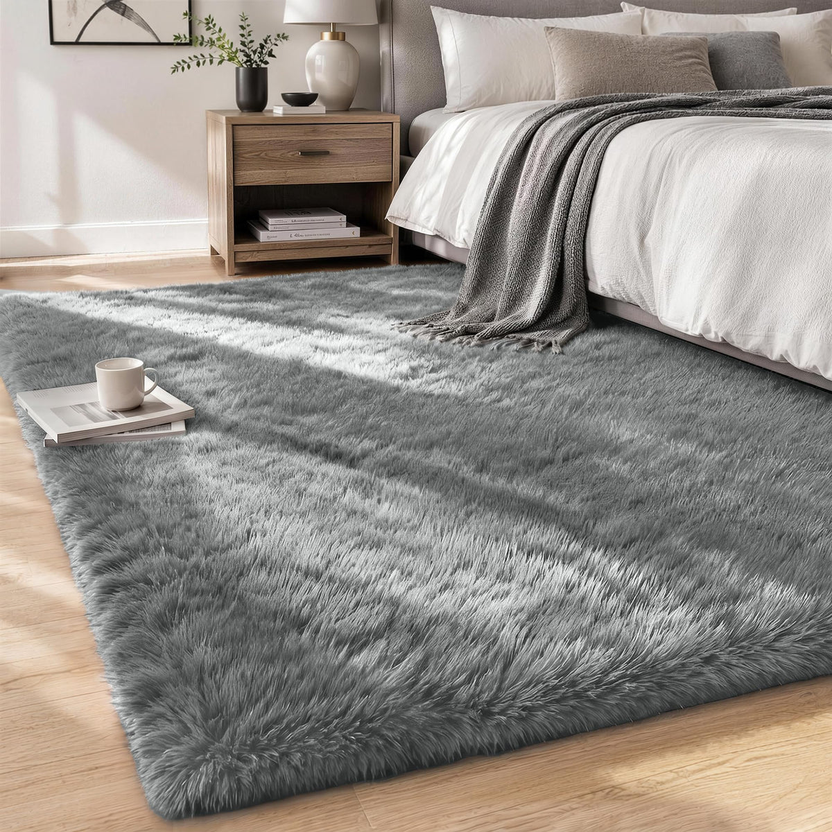6x9 Area Rugs for Living Room Bedroom,Ultra Soft Fluffy Shag Rug Grey