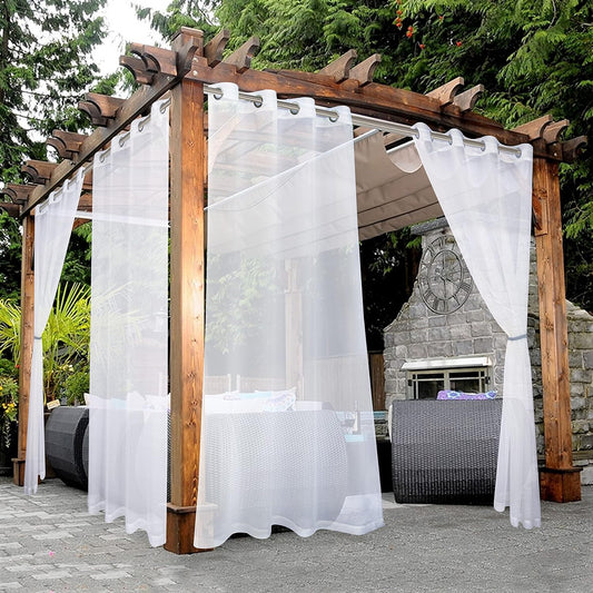 BONZER White Outdoor Sheer Curtains for Patio Waterproof 2 Panels