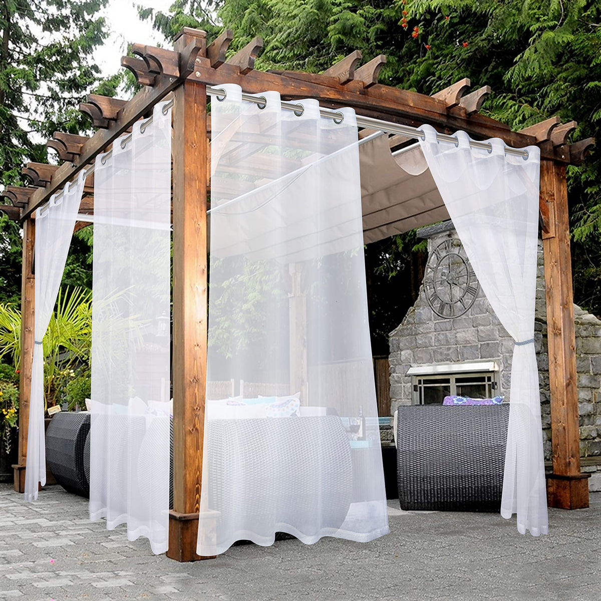 BONZER White Outdoor Sheer Curtains for Patio Waterproof 2 Panels