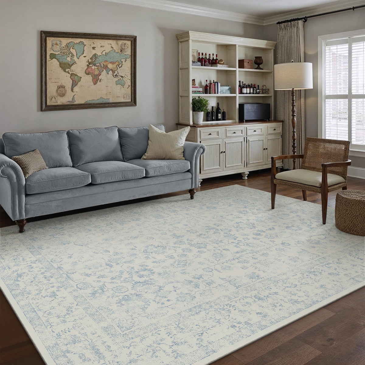 PureCozy 8x10 Blue Area Rug Washable Non Slip Large Vintage Living Room