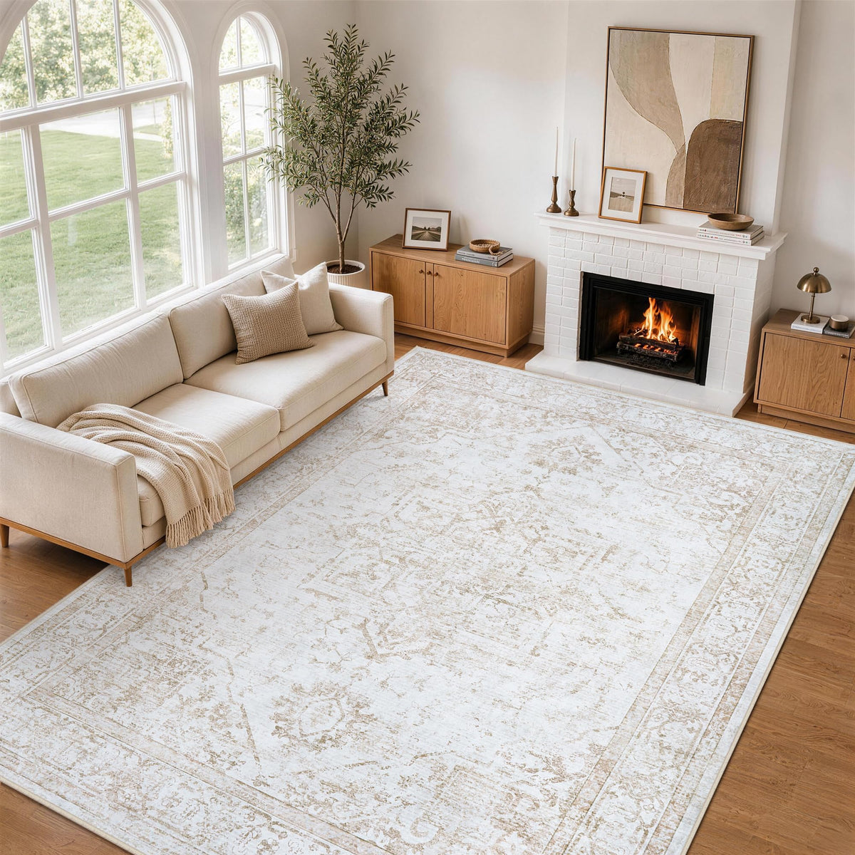 8x10 Area Rugs for Living Room Washable Non-Slip Rug Beige