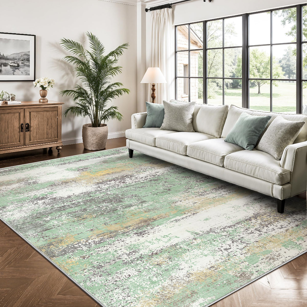 8x10 Rugs for Living Room - Modern Abstract Low Pile Washable Rug, Ultra Soft Non Slip Large Rugs, Floor Carpet for Bedroom Dining Room Office Laundry Nursery Home(Brown)