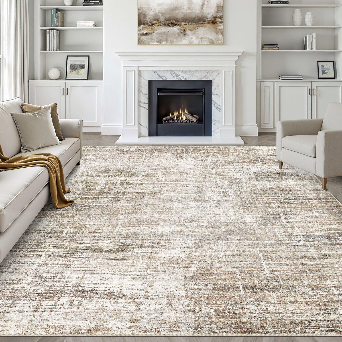 LOONGRUG 8x10 Area Rugs Washable Neutral Modern Rug for Living Room Brown