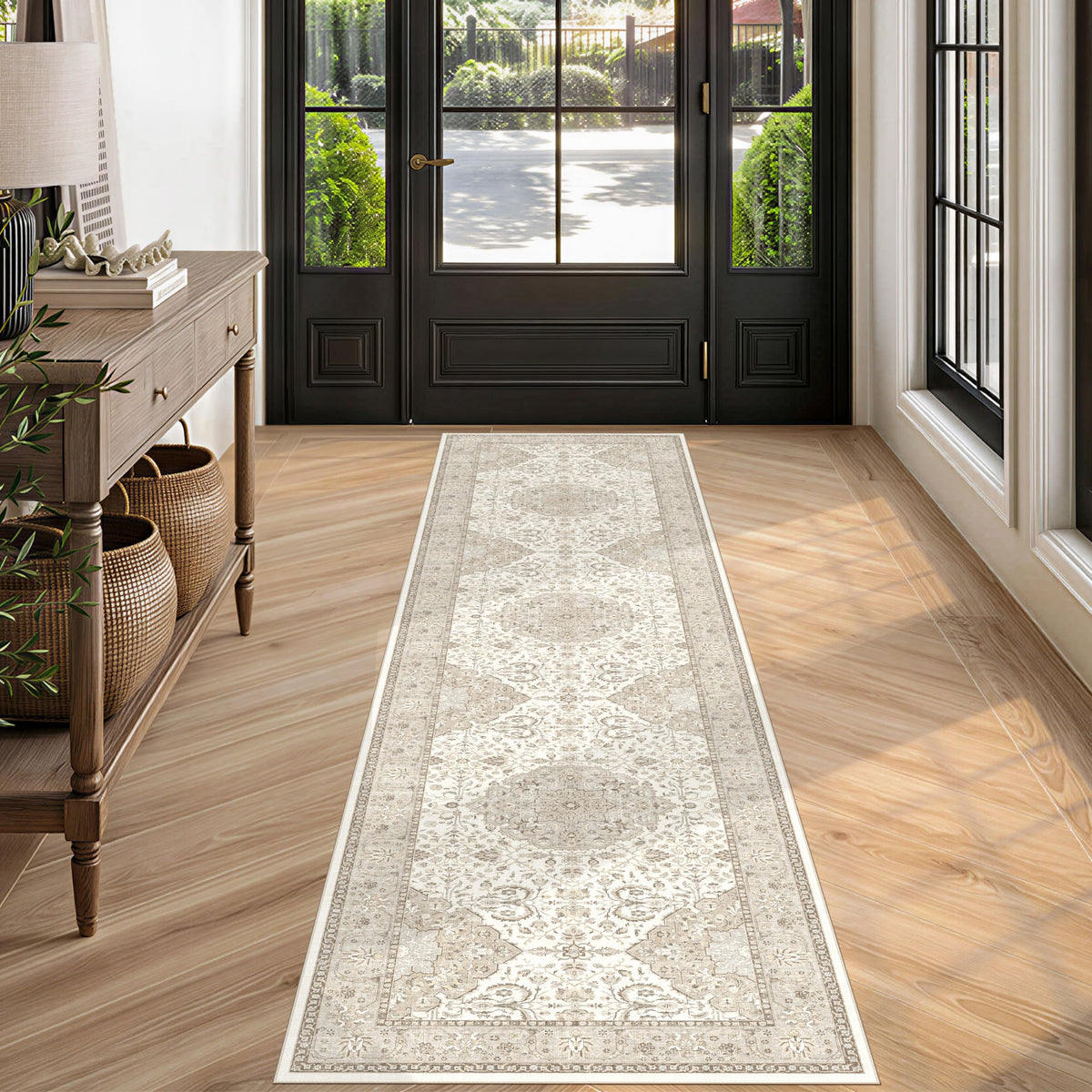 2x6 Hallway Washable Runner Rug : Vintage Soft Kitchen Laundry Runner with Non Slip Backing Farmhouse Entryway Living Room Floor Mat Stain Resistant Carpet for Bedroom Bathroom Distressed Beside Rug