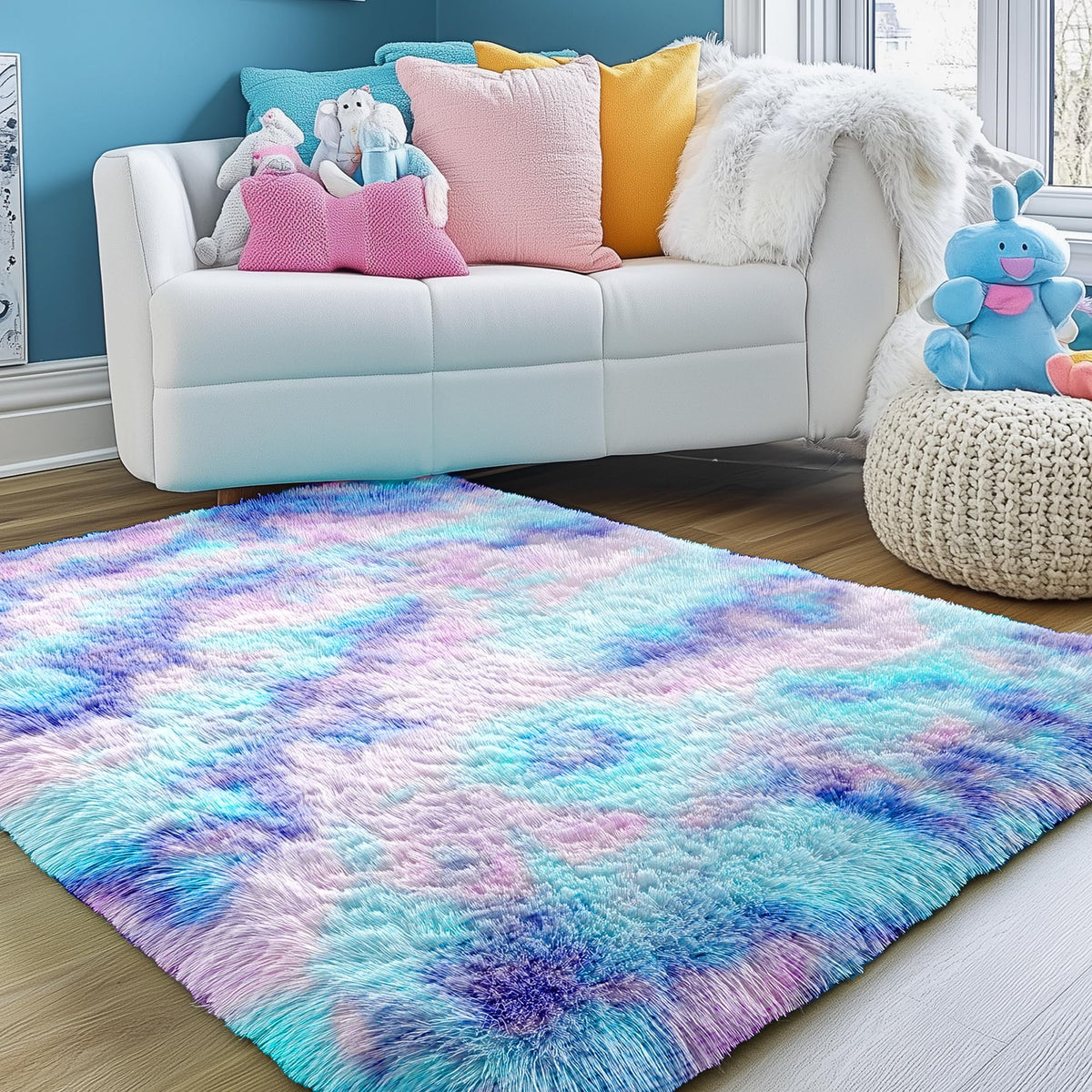 Rainbow Area Rugs for Girls Bedroom Fluffy Soft Vibrant Rugs Kids Playroom