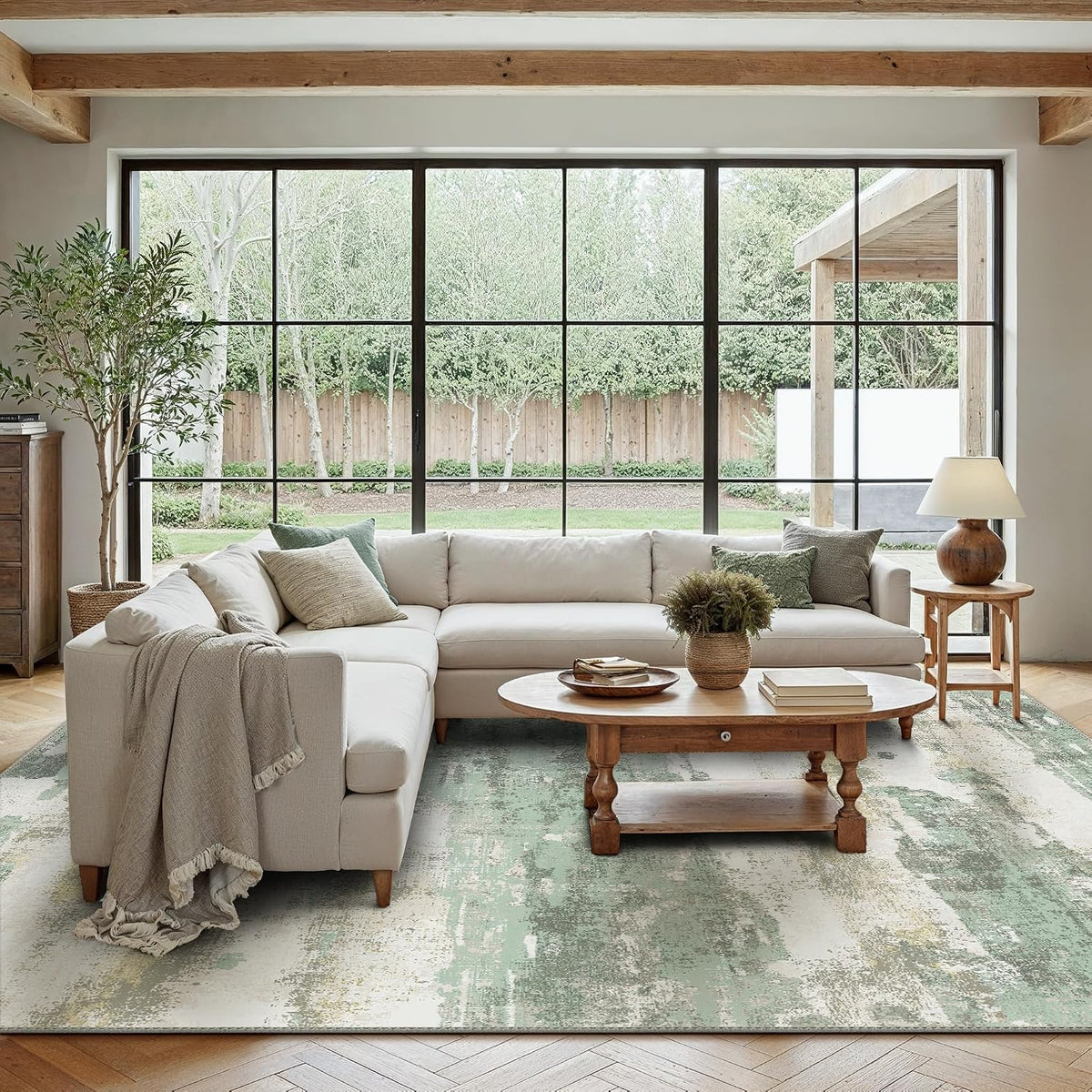 BEIMO 5x7 Green Abstract Area Rug, Washable Non-Slip for Bedroom