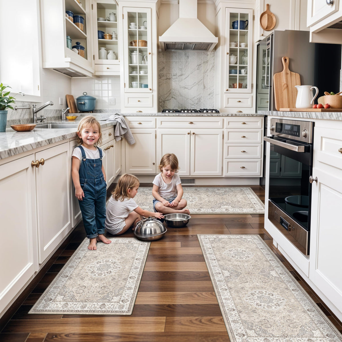 2x6 Hallway Washable Runner Rug : Vintage Soft Kitchen Laundry Runner with Non Slip Backing Farmhouse Entryway Living Room Floor Mat Stain Resistant Carpet for Bedroom Bathroom Distressed Beside Rug