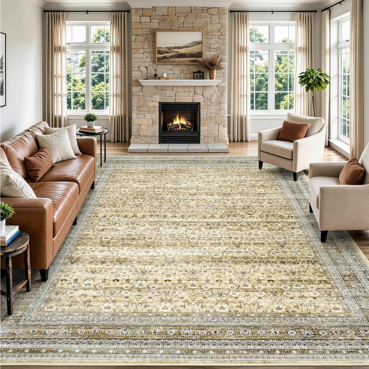 Lessymo 8x10 Washable Area Rug for Living Room Bedroom, Large Non-Slip Rug