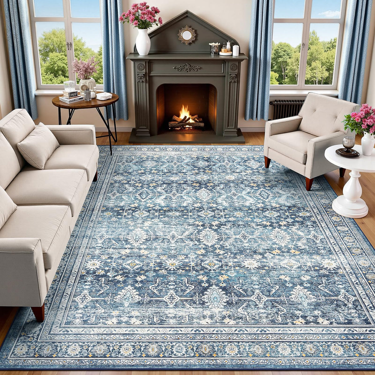 8x10 Area Rugs for Living Room Green Washable Non-Slip Large Carpet