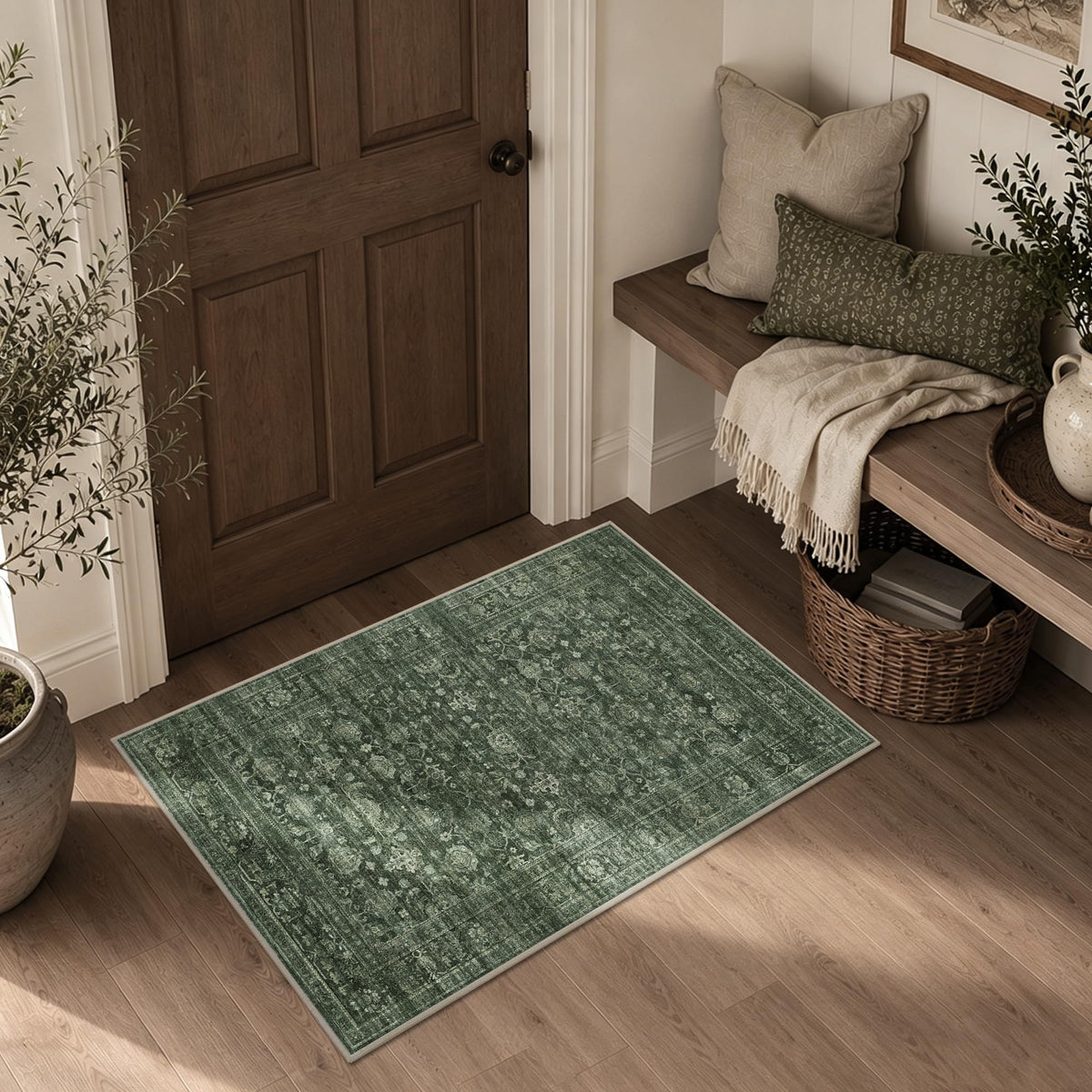 JOOJA 8x10 Beige Vintage Soft Low Pile Boho Neutral Washable Area Rug