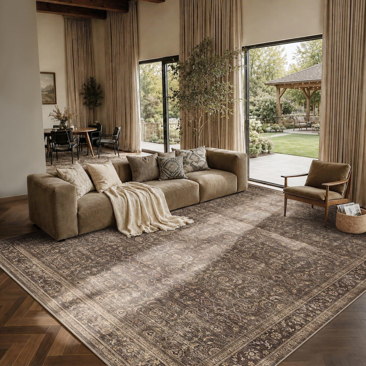 JOOJA 8x10 Beige Vintage Soft Low Pile Boho Neutral Washable Area Rug