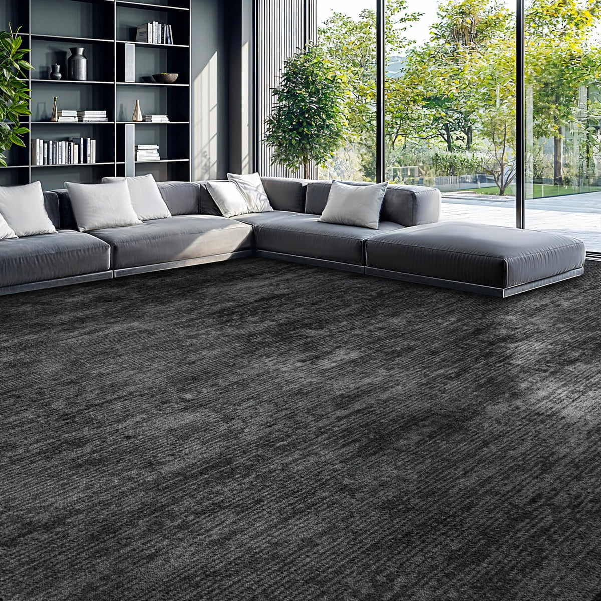 8x10 Washable Area Rug, Black Solid Area Rugs for Living Room & Bedroom