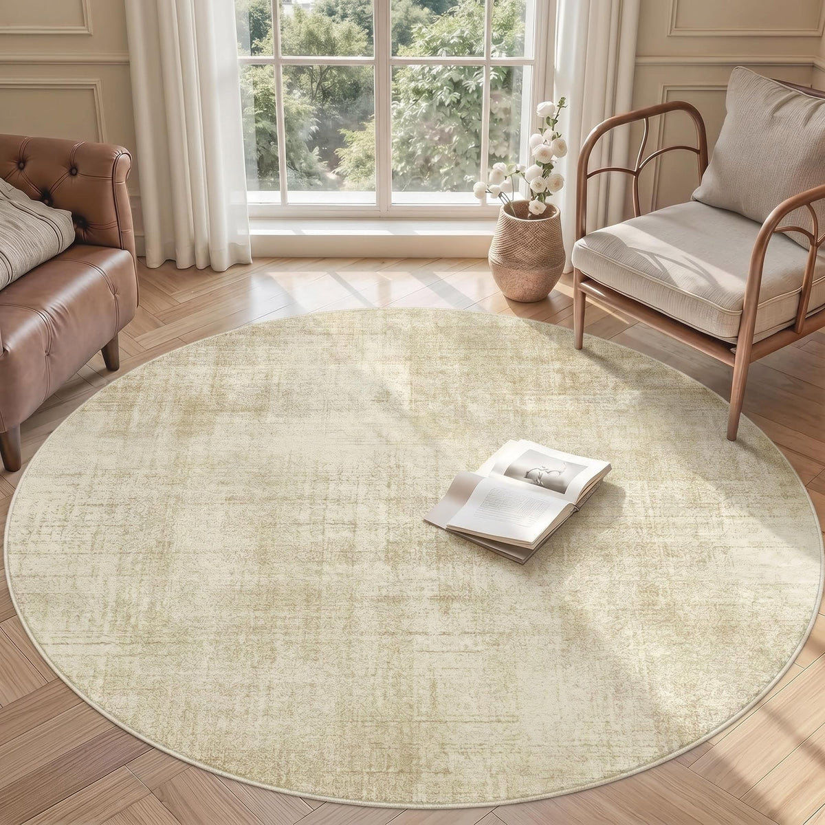 Joydeco Boho Washable Abstract Beige 5x7 Area Rugs for Living Room Bedroom