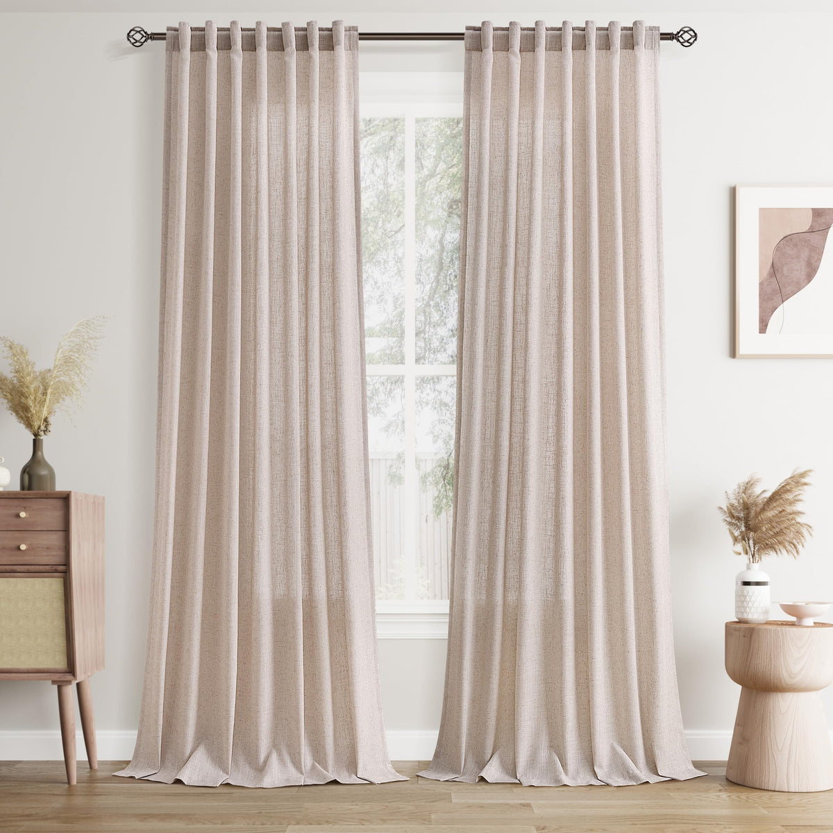 Joywell Linen Sheer Curtains 84 Inches Long for Living Room Beige Cream