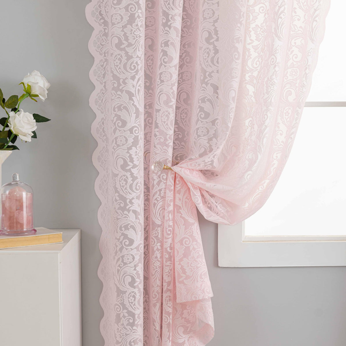 ALIGOGO Black Lace Curtains for Bedroom, Gothic Style, 52W x 63L Inch