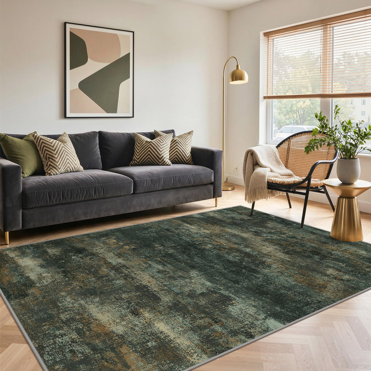 BEIMO 5x7 Green Abstract Area Rug, Washable Non-Slip for Bedroom