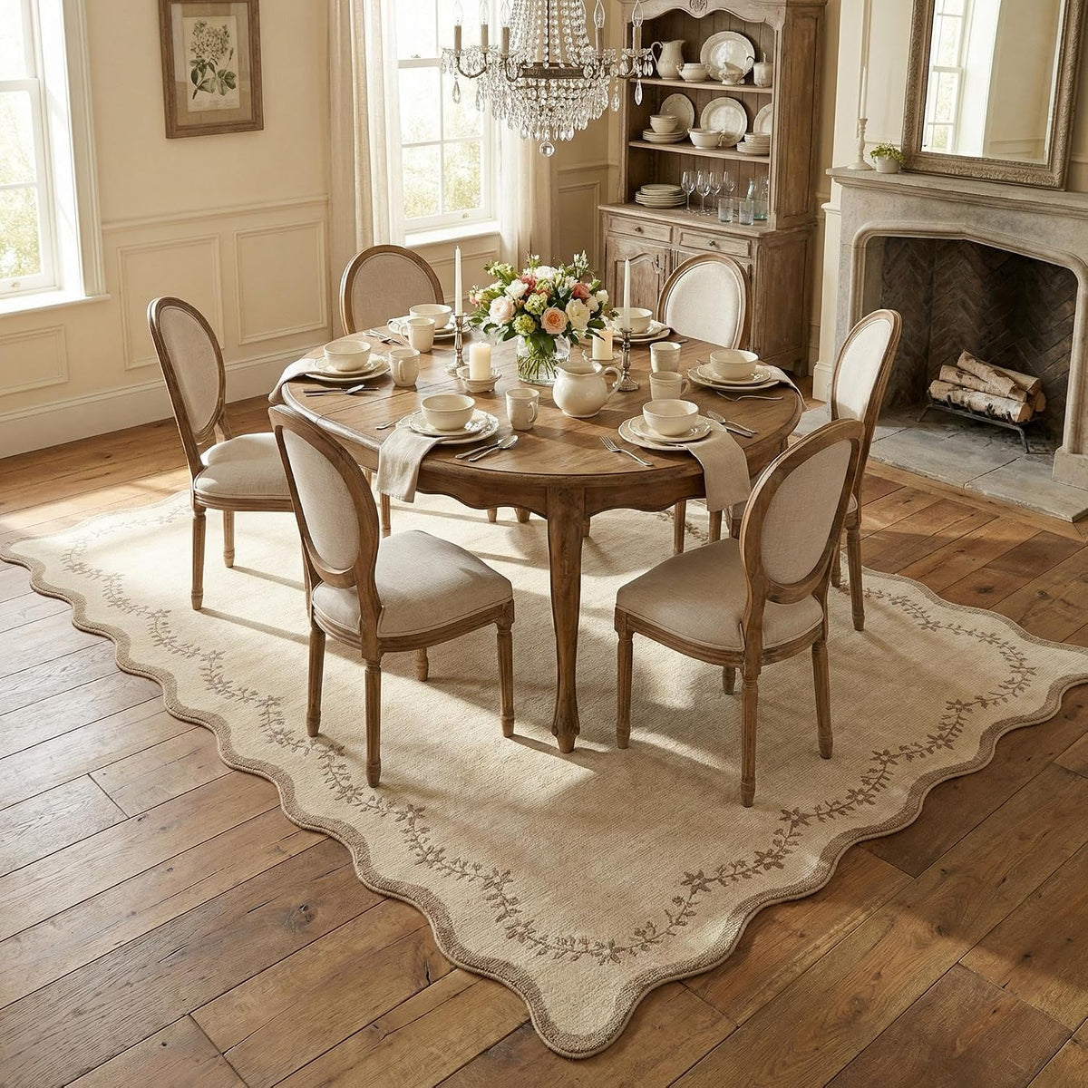 GarveeHome 5x7 Scalloped Area Rug Jute Washable Bedroom Living Room Rug