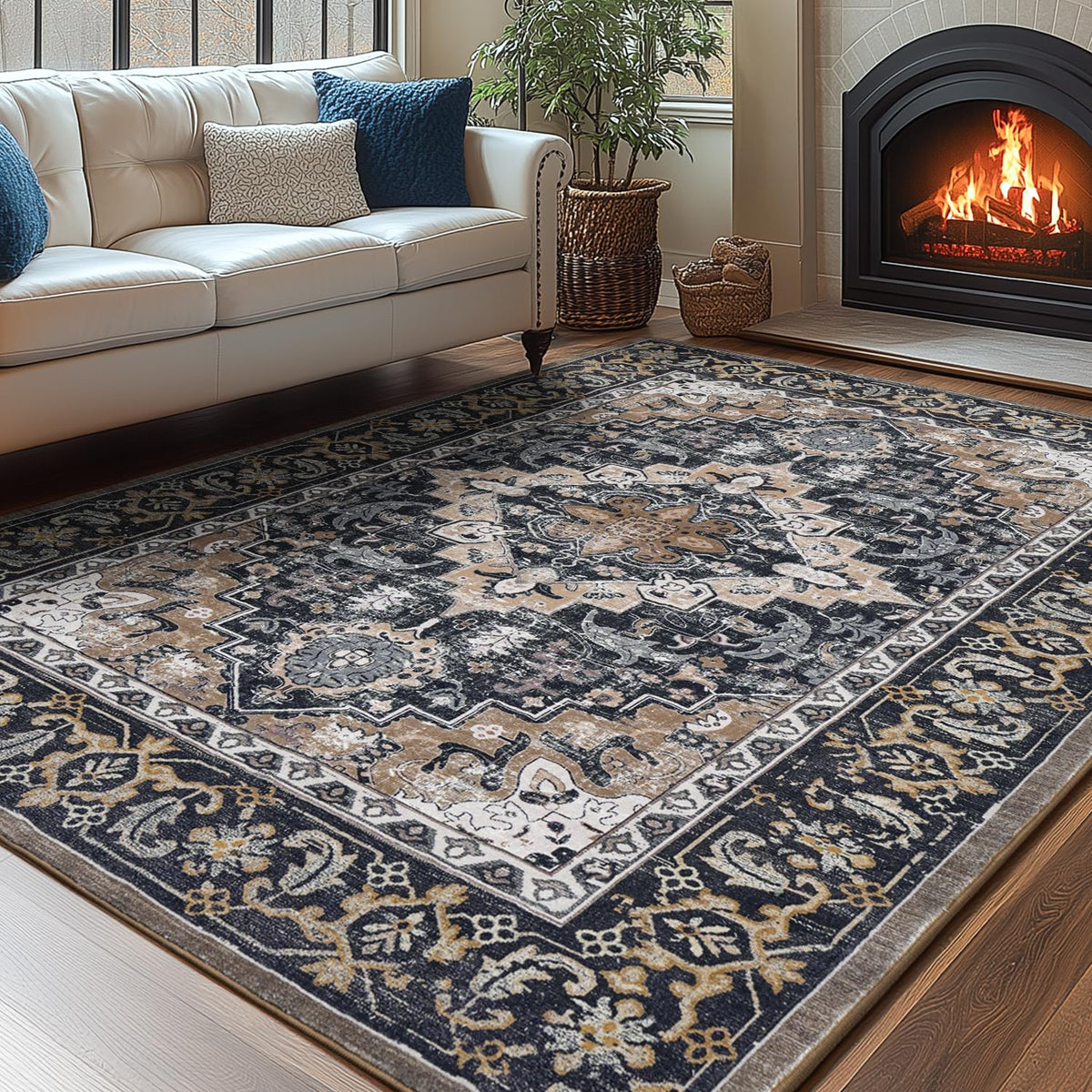 Lessymo 8 x 10 Area Rugs for Living Room, Machine Washable Rug Grey White