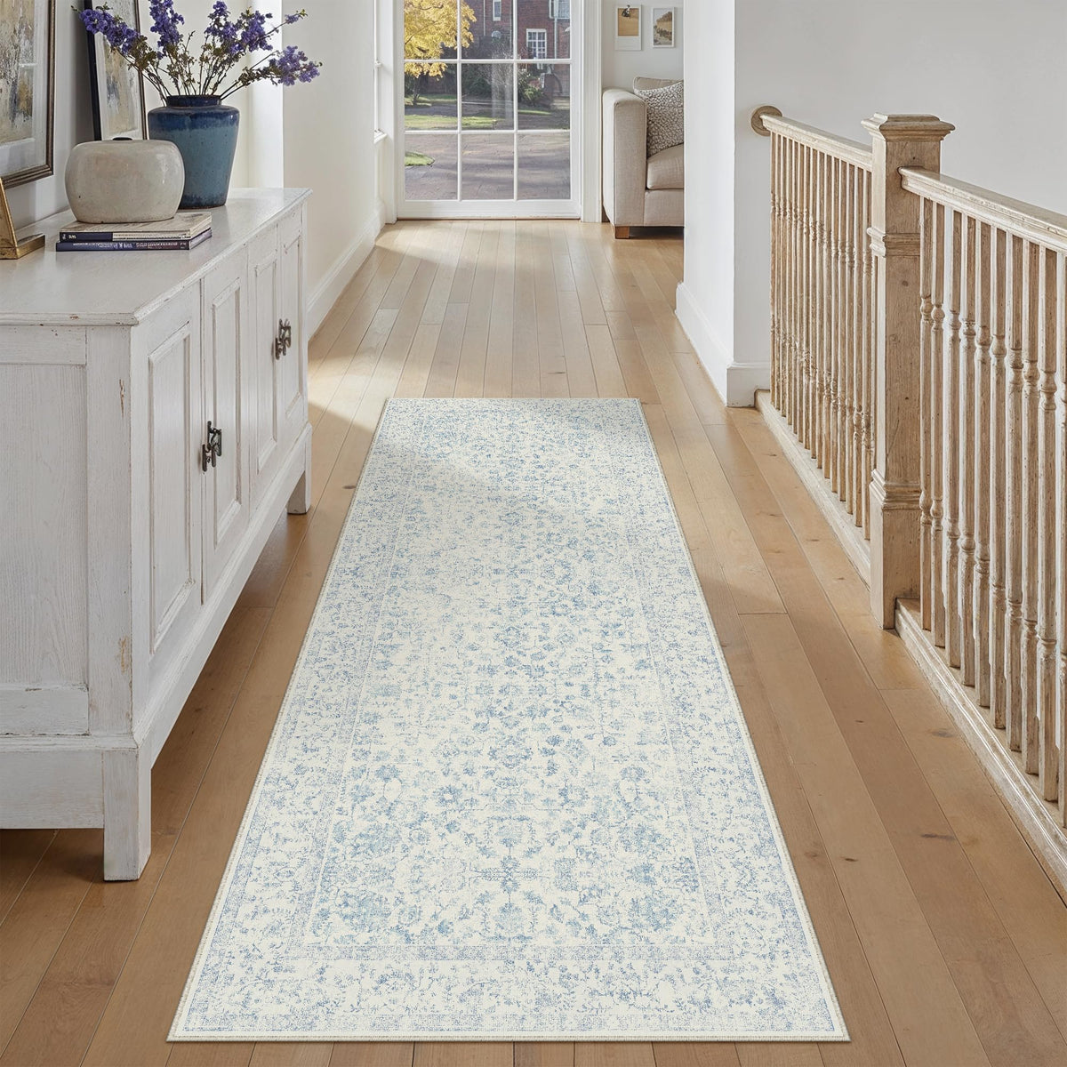 PureCozy 8x10 Blue Area Rug Washable Non Slip Large Vintage Living Room