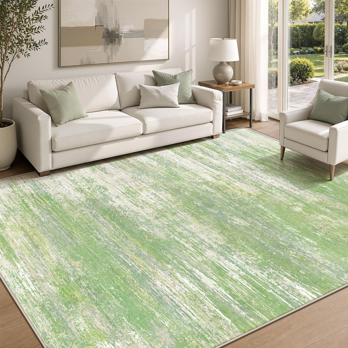Washable Rug 8x10 Area Rugs for Living Room: Large Neutral Soft Rug Abstract Non Slip Low Pile Modern Carpet for Bedroom Kitchen Nursery Office Dining Room Indoor (Beige, 8'x10')