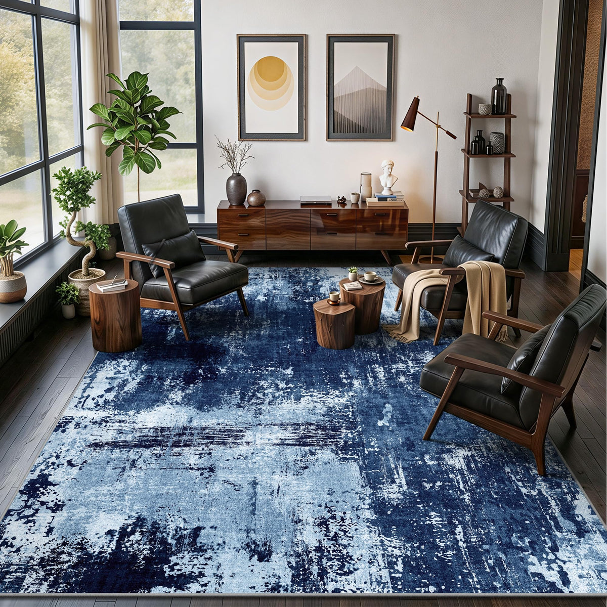 8x10 Rugs for Living Room - Modern Abstract Low Pile Washable Rug, Ultra Soft Non Slip Large Rugs, Floor Carpet for Bedroom Dining Room Office Laundry Nursery Home(Brown)
